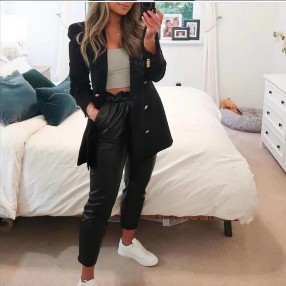 New Zara Black Shoulder Pad Double Breasted Blazer - Picture 7 of 16